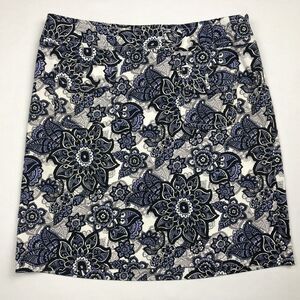 Ann Taylor Loft Pencil Skirt Women 4 Blue Floral Cotton Blend Front Pockets